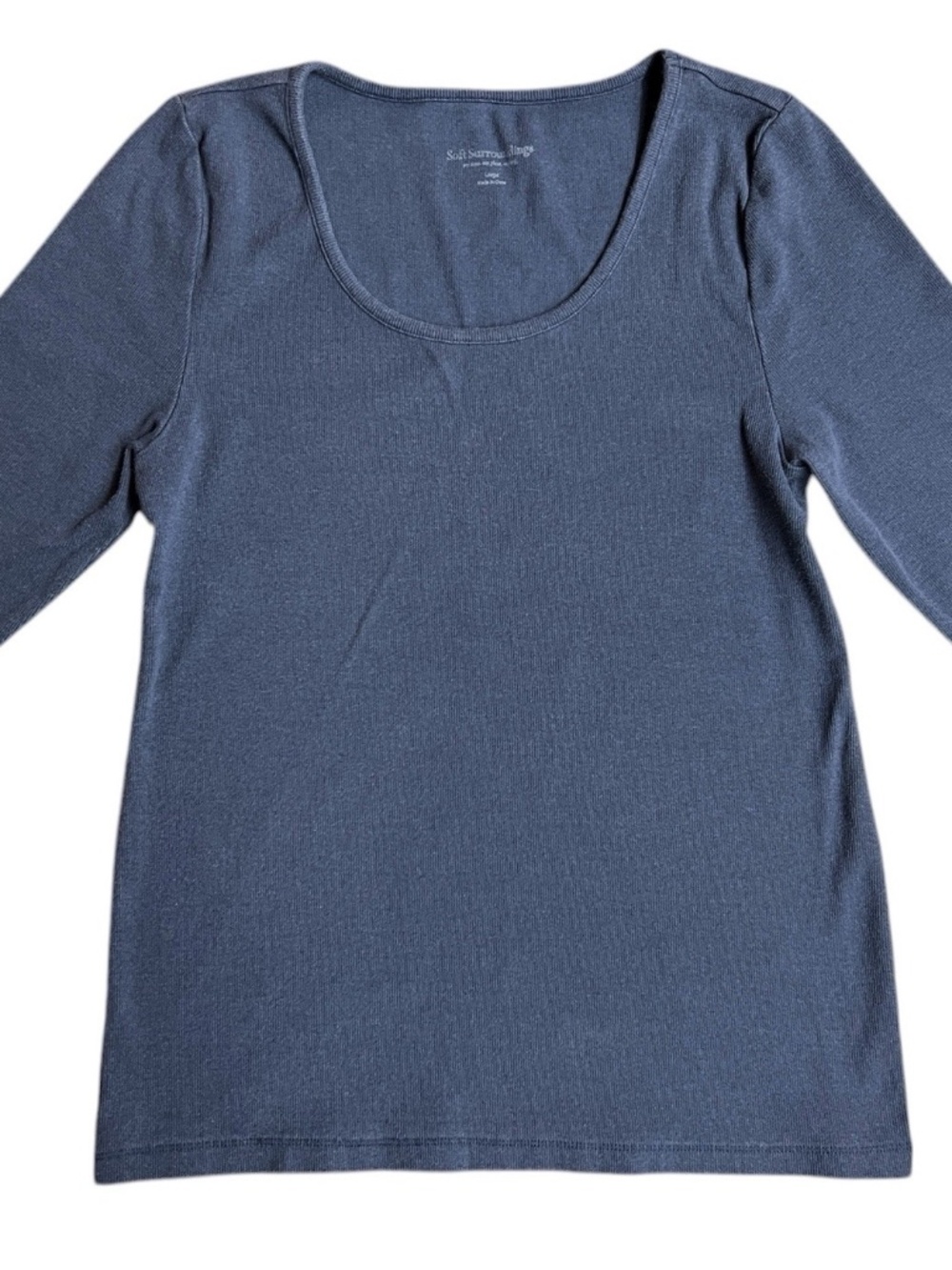 Soft Surroundings Women’s Navy Everyday Ribbed 3/4 Sleeve Scoop Shirt Sz XL